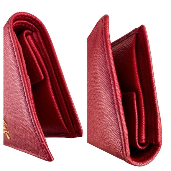 Authentic PRADA Red Saffiano Leather Trifold Wallet with Box & Cards - Picture 7 of 15
